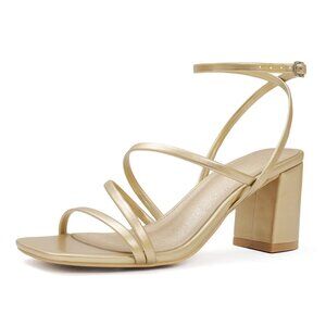Gold strappy block heel sandals
